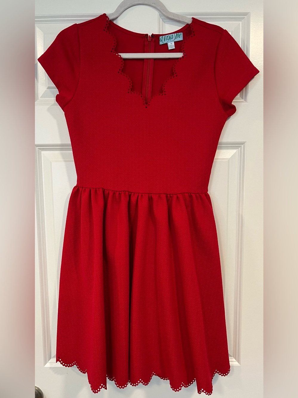 Red Scallop-Trim Fit & Flare Dress